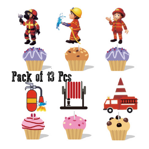 Cupcake Topper Cake Decorations Firefighter, Fire truck 13pcs