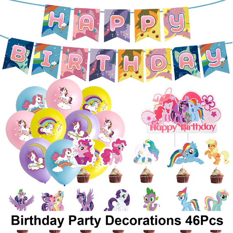 46 Pcs Kids' Birthday Party Decoration My Little Pony Banner Balloon Cake Topper