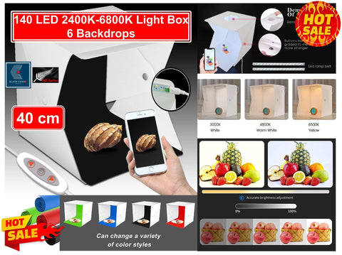 Portable Large 40CM Photography Photo Studio 140 LED Light Box with 6 Backdrops