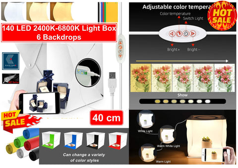 Portable Large 40CM Photography Photo Studio 140 LED Light Box with 6 Backdrops