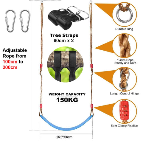 Kid's Outdoor Playground Tree Swing with Adjustable Ropes Kits-Blue