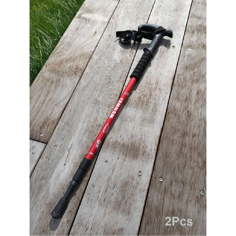 2Pcs Trekking Hiking Poles Aluminum Adjustable Lightweight Hiking Poles-Red