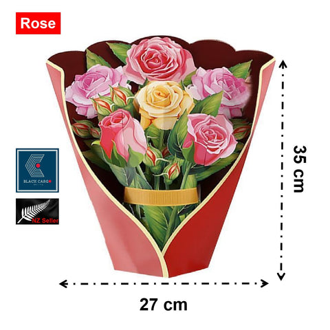 Pop Up Flower Bouquet Greeting Card 3D Birthday Festival Gift Card Rose