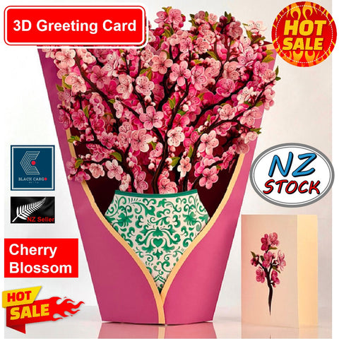 Mother’s Day Gift Pop Up Flower Bouquet Greeting Card 3D Birthday Festival Gift Card CherryBlossom