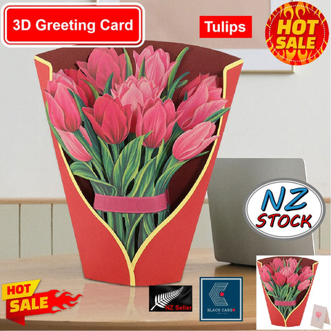 Pop Up Flower Bouquet Greeting Card 3D Birthday Festival Gift Card Tulip