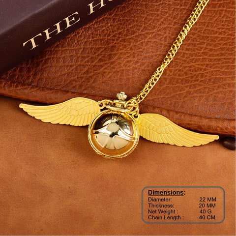 Retro Gloden Flying Ball Shape with Wings Necklace Pendant Pocket Watch