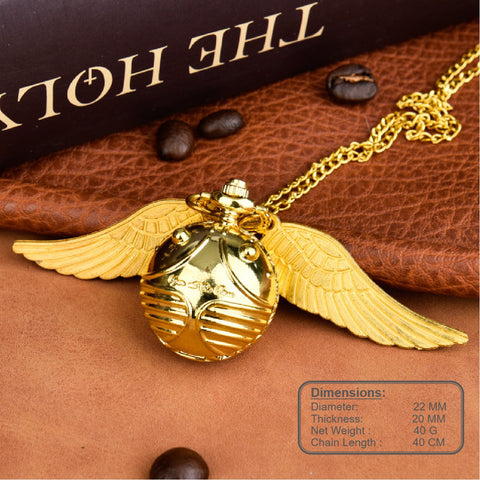 Retro Gloden Flying Ball Shape with Wings Necklace Pendant Pocket Watch