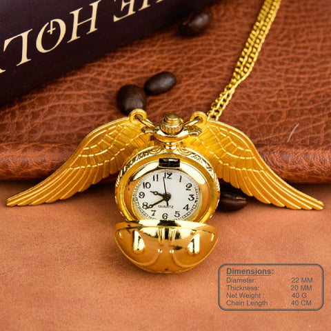 Retro Gloden Flying Ball Shape with Wings Necklace Pendant Pocket Watch