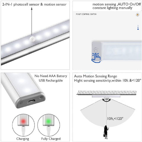 USB Rechargeable Wireless PIR Sensor Closet Light Night light