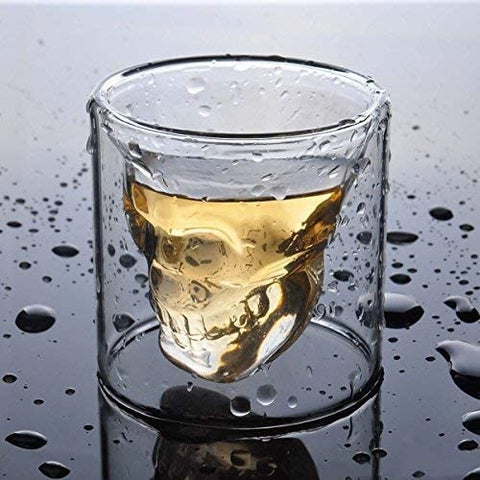 Set of 4Pcs Double Layer Skull Face Whiskey Shot Glasses Brandy Liquor Bar Decor