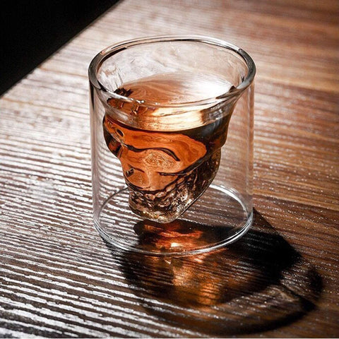 Set of 4Pcs Double Layer Skull Face Whiskey Shot Glasses Brandy Liquor Bar Decor