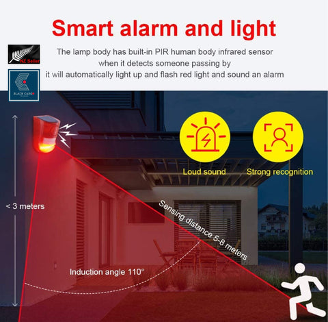 Solar Security Light Alarm IP65 Waterproof PIR LED Motion Sensor 129db