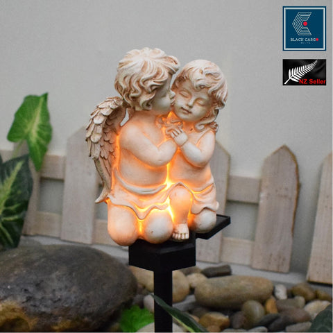 Cute Cherubs White cuddle Angel Garden Gnome Statue ornaments Solar Light