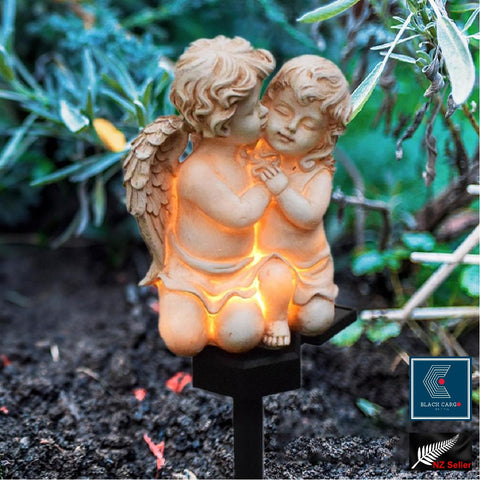 Cute Cherubs White cuddle Angel Garden Gnome Statue ornaments Solar Light