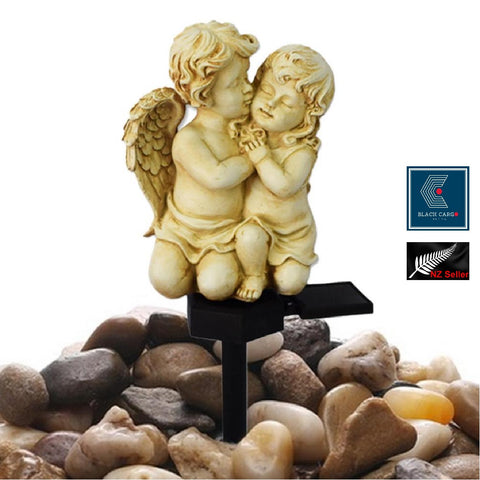 Cute Cherubs White cuddle Angel Garden Gnome Statue ornaments Solar Light