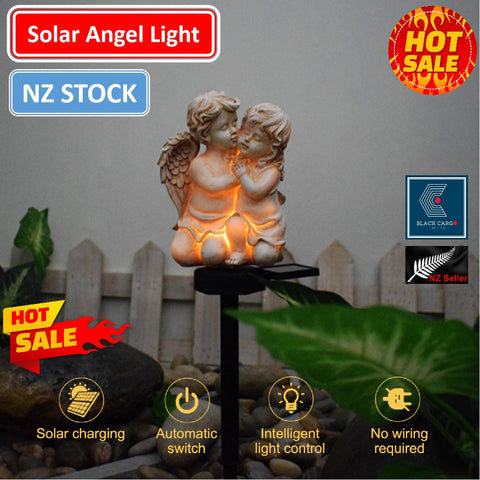 Cute Cherubs White cuddle Angel Garden Gnome Statue ornaments Solar Light