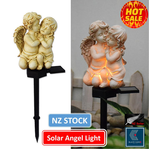 Cute Cherubs White cuddle Angel Garden Gnome Statue ornaments Solar Light