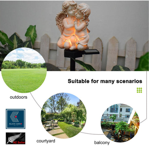 Cute Cherubs White cuddle Angel Garden Gnome Statue ornaments Solar Light