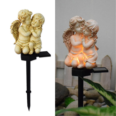 Cute Cherubs White cuddle Angel Garden Gnome Statue ornaments Solar Light