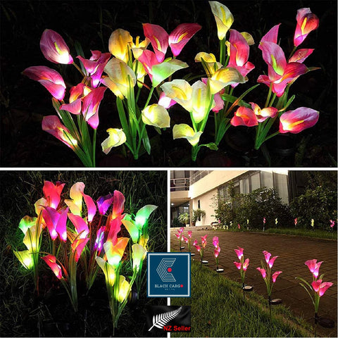 Solar Lights Calla Lily Light 7 Colors Change LED 4 Flower Head