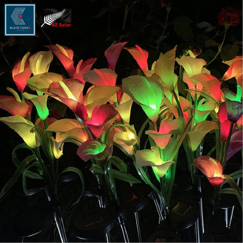 Solar Lights Calla Lily Light 7 Colors Change LED 4 Flower Head