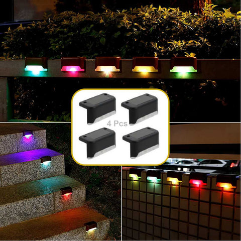 Solar Lights 4Pcs LED Deck Lights Outdoor Path Stairs Step Lamps- Multicolor