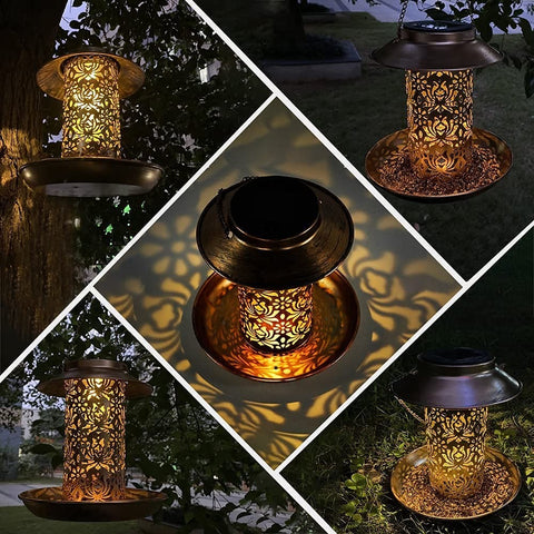 Solar Metal Hanging Lantern Light Hanging Garden wild Bird feeder