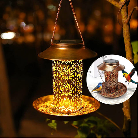 Solar Metal Hanging Lantern Light Hanging Garden wild Bird feeder