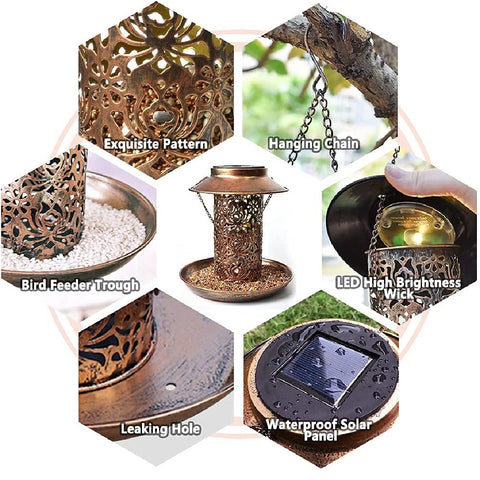 Solar Metal Hanging Lantern Light Hanging Garden wild Bird feeder