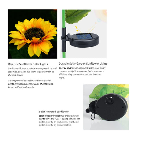 Solar Lights Outdoor Garden Decor 3 Sunflower Lights Waterproof