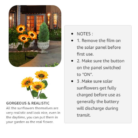 Solar Lights Outdoor Garden Decor 3 Sunflower Lights Waterproof