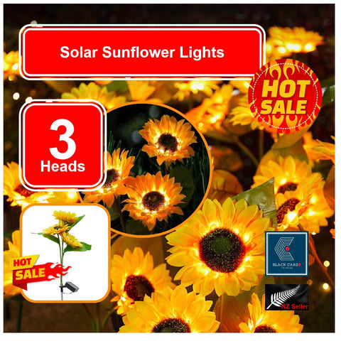 Solar Lights Outdoor Garden Decor 3 Sunflower Lights Waterproof