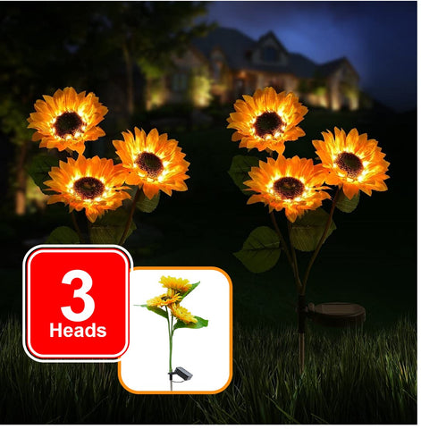 Solar Lights Outdoor Garden Decor 3 Sunflower Lights Waterproof