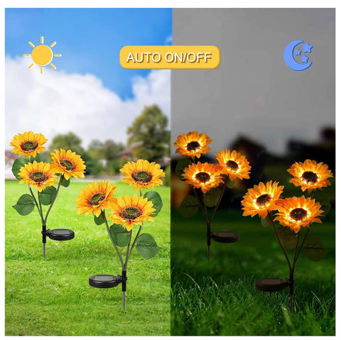 Solar Lights Outdoor Garden Decor 3 Sunflower Lights Waterproof