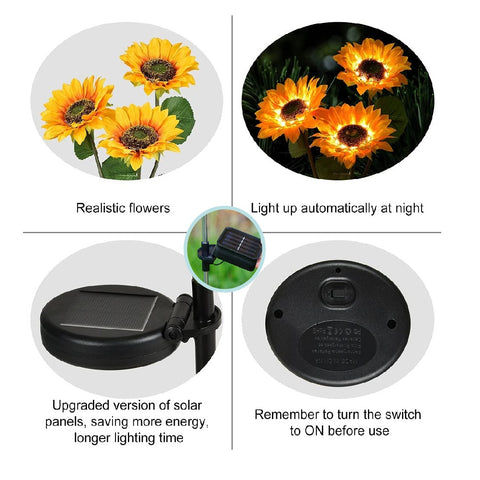 Solar Lights Outdoor Garden Decor 3 Sunflower Lights Waterproof