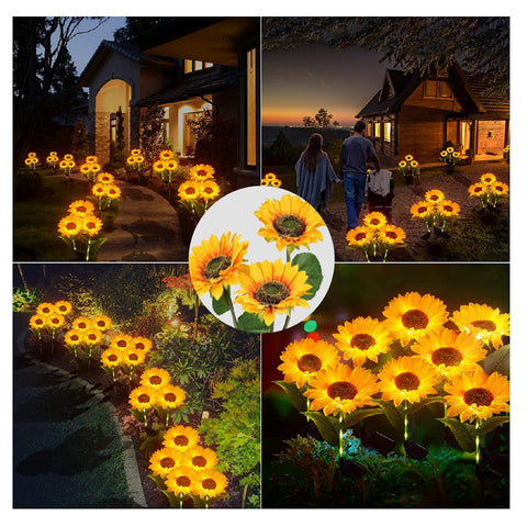 Solar Lights Outdoor Garden Decor 3 Sunflower Lights Waterproof