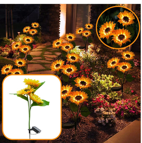 Solar Lights Outdoor Garden Decor 3 Sunflower Lights Waterproof