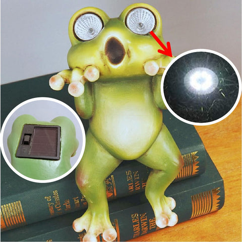 Garden Ornament Hanging Surprise Frog Statue Garden Décor with LED solar lights