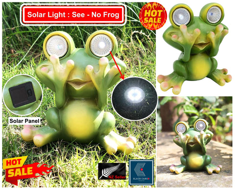 Frog Garden Statue Garden Ornament Decor Statues With Solar LED light