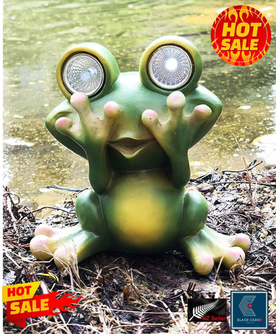 Frog Garden Statue Garden Ornament Decor Statues With Solar LED light