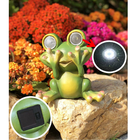 Frog Garden Statue Garden Ornament Decor Statues With Solar LED light