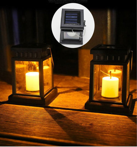 2 Pack Solar Lantern Hanging Garden Outdoor Lights Flickering LED Candle Lights