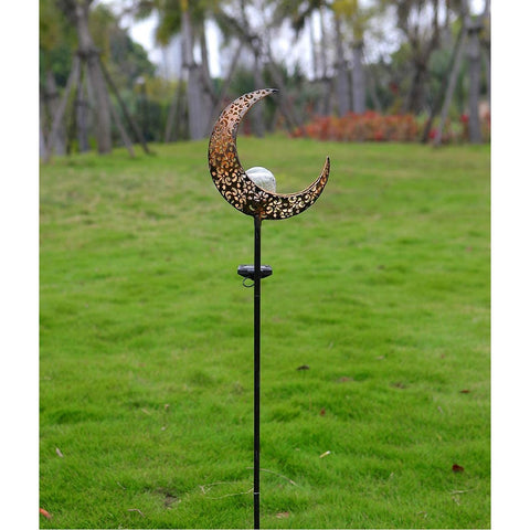 Solar Lights Garden Decor Moon Stake Light Crackle Glass Metal Decorative Lights