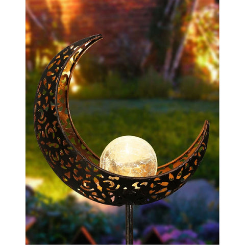 Solar Lights Garden Decor Moon Stake Light Crackle Glass Metal Decorative Lights