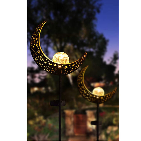 Solar Lights Garden Decor Moon Stake Light Crackle Glass Metal Decorative Lights