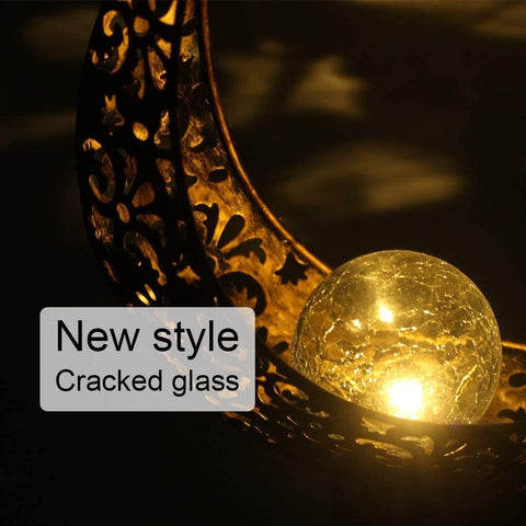 Solar Lights Garden Decor Moon Stake Light Crackle Glass Metal Decorative Lights