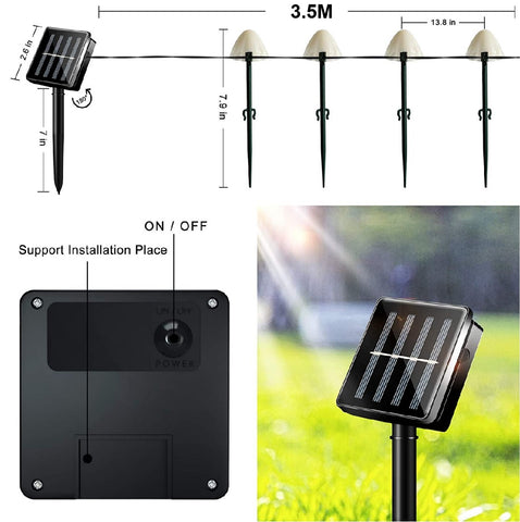 Set of 10Pcs Solar Powered Mini Mushroom Solar Lights Solar String Light