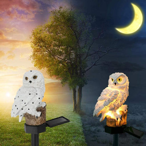 Solar Garden Stake Lights Decorative Resin Owl Sculptures Figure Ornament