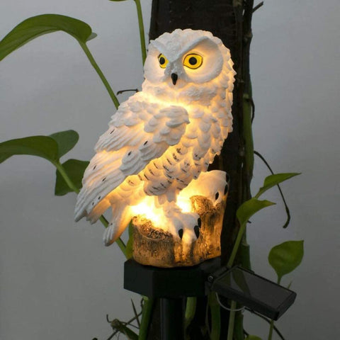 Solar Garden Stake Lights Decorative Resin Owl Sculptures Figure Ornament