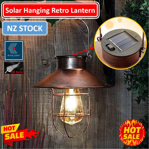 Solar Lantern Outdoor Vintage Hanging Light Metal Farmhouse Solar Lamp